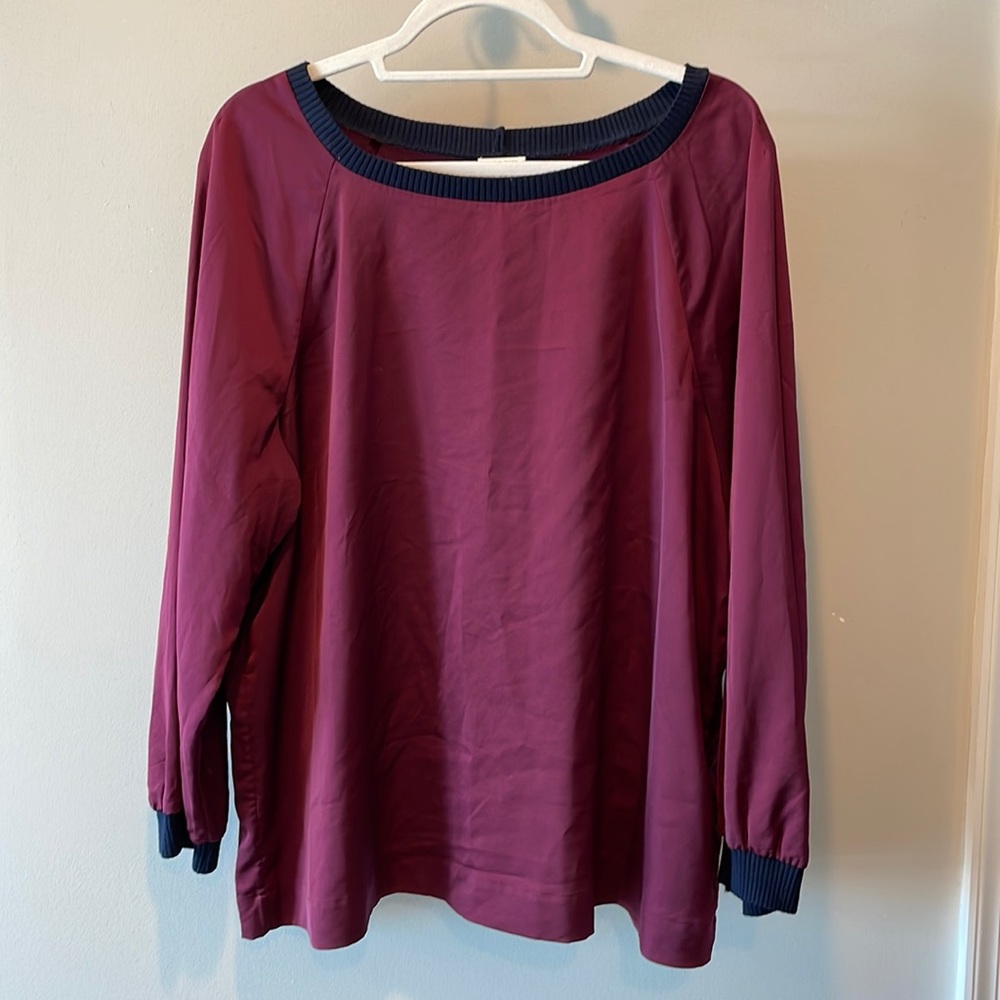 J Crew Silk-Like Burgundy Top Size XL